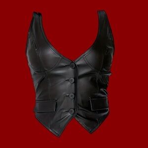 Affliction Black Faux Leather Button Front Tank Vest